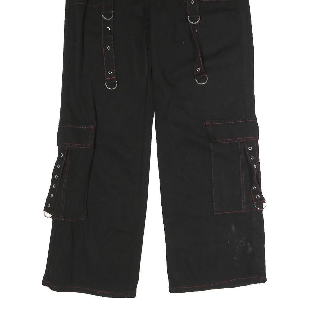 Womens Black Loose Fit Cargo Jeans Cotton Blend Button W33 L29 Utility Style