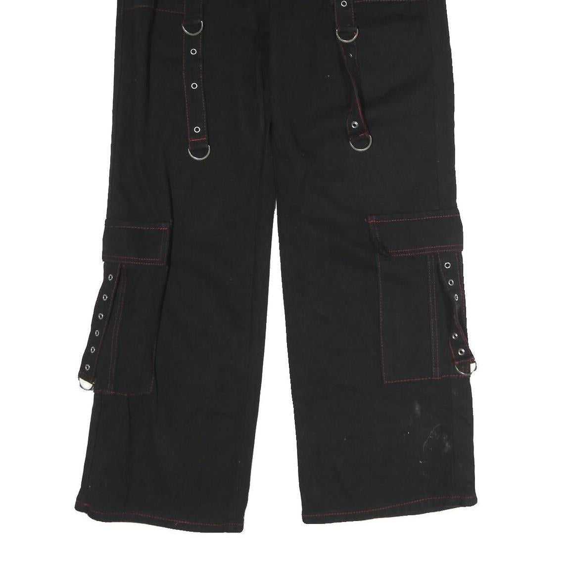 Womens Black Loose Fit Cargo Jeans Cotton Blend Button W33 L29 Utility Style