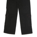 Womens Black Loose Fit Cargo Jeans Cotton Blend Button W33 L29 Utility Style