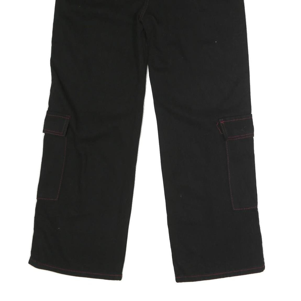 Womens Black Loose Fit Cargo Jeans Cotton Blend Button W33 L29 Utility Style