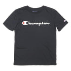 CHAMPION Boys Black Cotton Blend Classic T-Shirt 8Y Short Sleeve Crew Neck Logo