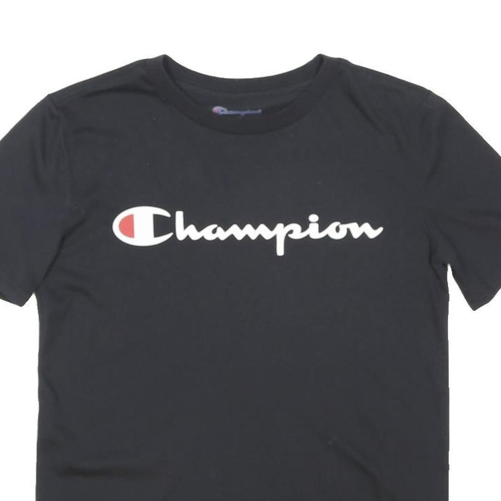CHAMPION Boys Black Cotton Blend Classic T-Shirt 8Y Short Sleeve Crew Neck Logo