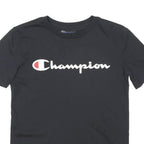 CHAMPION Boys Black Cotton Blend Classic T-Shirt 8Y Short Sleeve Crew Neck Logo