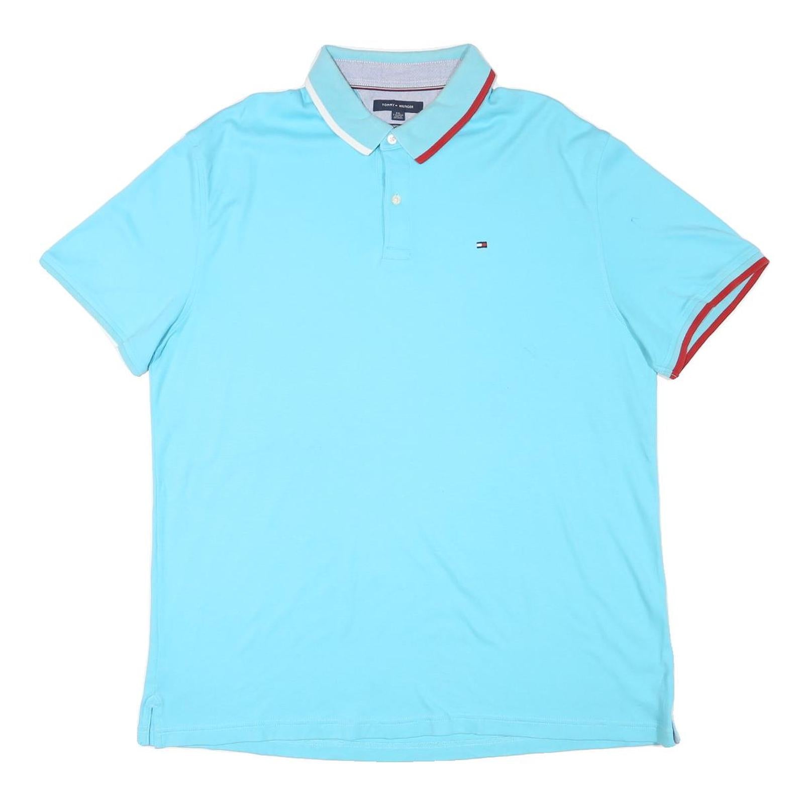 TOMMY HILFIGER Mens Blue Polo Shirt 2XL Cotton Blend Short Sleeve Basic