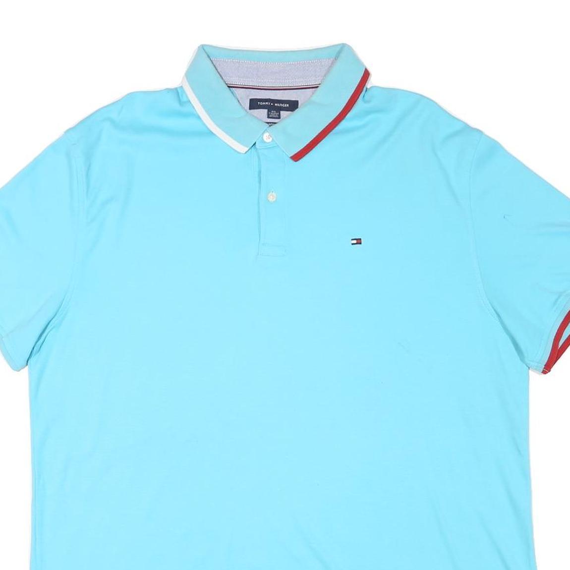 TOMMY HILFIGER Mens Blue Polo Shirt 2XL Cotton Blend Short Sleeve Basic