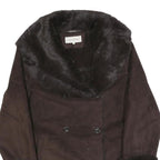 CALVIN KLEIN Womens Brown Faux Fur Collar Button Jacket L Polyester Classic