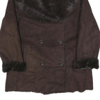 CALVIN KLEIN Womens Brown Faux Fur Collar Button Jacket L Polyester Classic