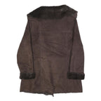 CALVIN KLEIN Womens Brown Faux Fur Collar Button Jacket L Polyester Classic