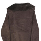 CALVIN KLEIN Womens Brown Faux Fur Collar Button Jacket L Polyester Classic