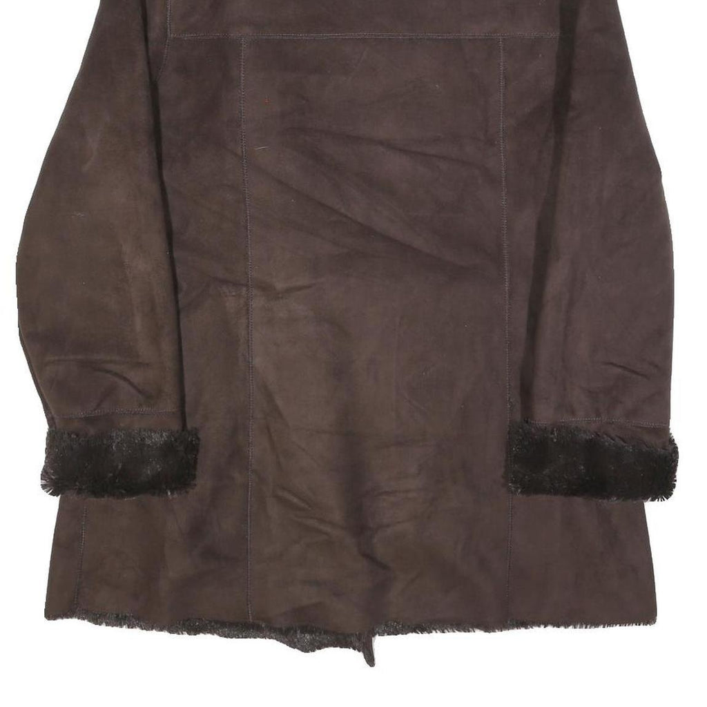 CALVIN KLEIN Womens Brown Faux Fur Collar Button Jacket L Polyester Classic