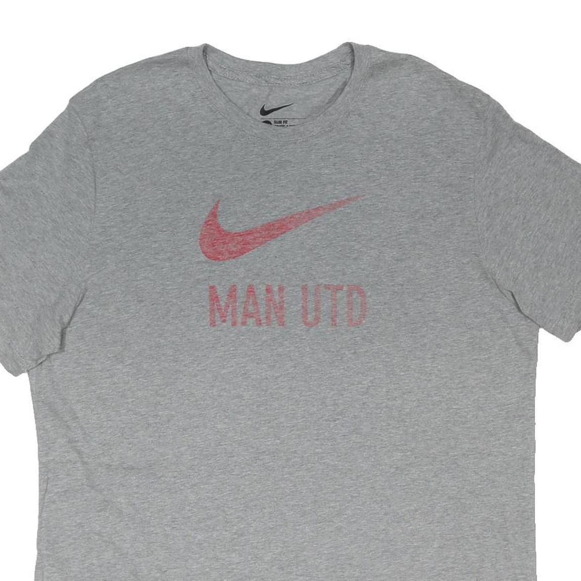 NIKE Mens Grey Man Utd Graphic T-Shirt 2XL Short Sleeve Crew Neck Cotton Blend