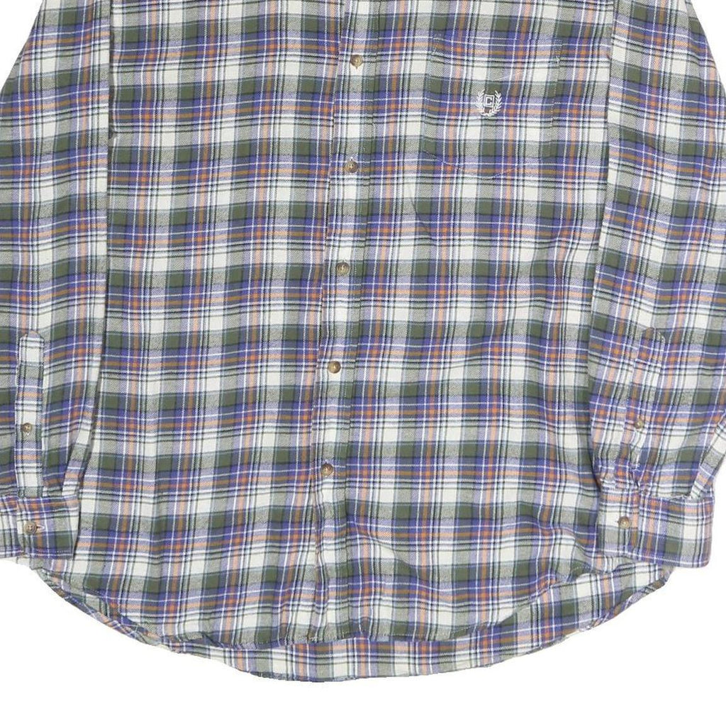 CHAPS Mens Green & Purple Check Shirt L Cotton Flannel Button Collar Long Sleeve