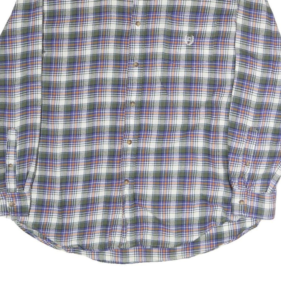 CHAPS Mens Green & Purple Check Shirt L Cotton Flannel Button Collar Long Sleeve