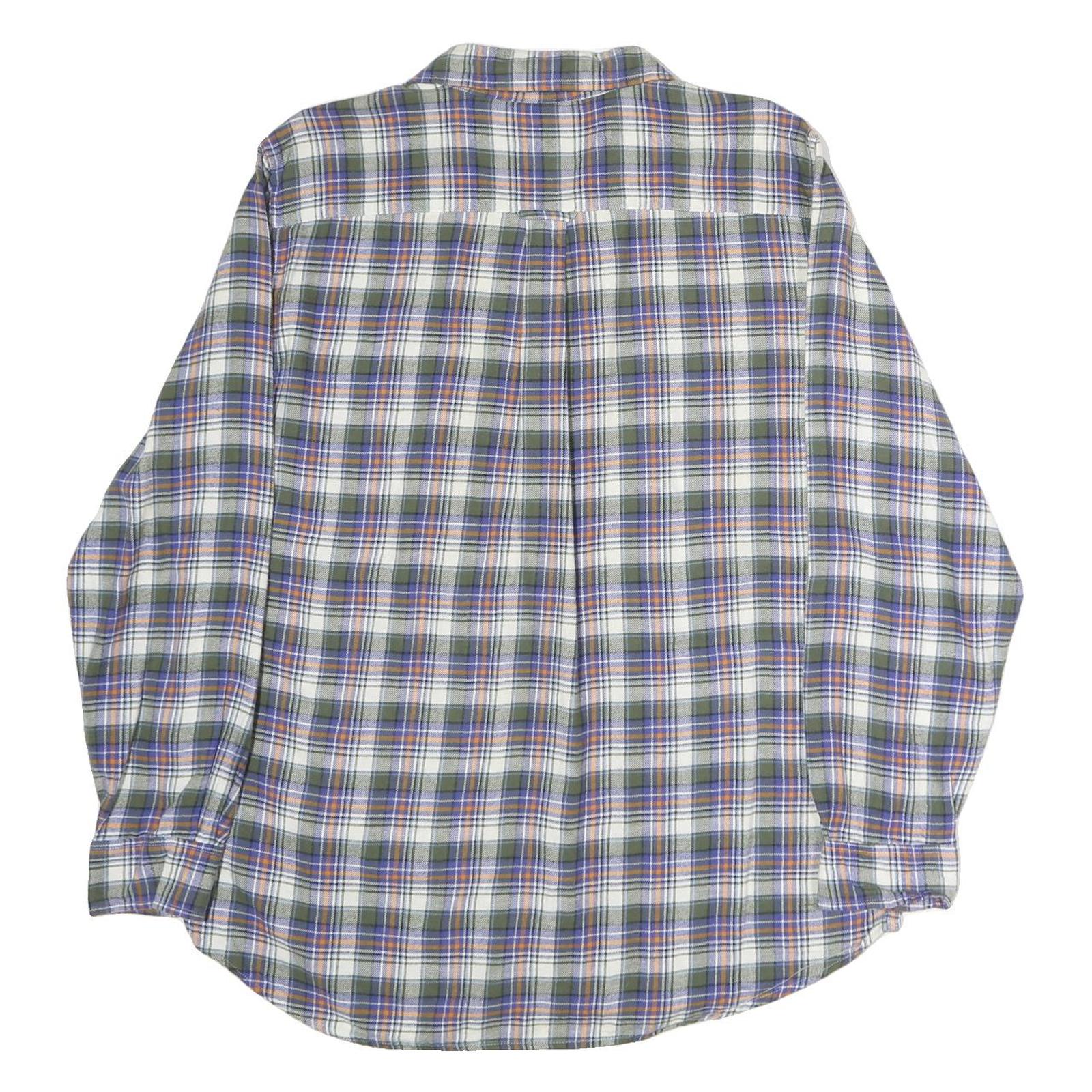 CHAPS Mens Green & Purple Check Shirt L Cotton Flannel Button Collar Long Sleeve