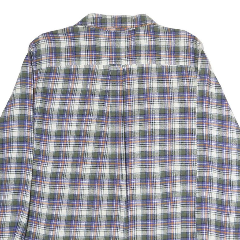 CHAPS Mens Green & Purple Check Shirt L Cotton Flannel Button Collar Long Sleeve