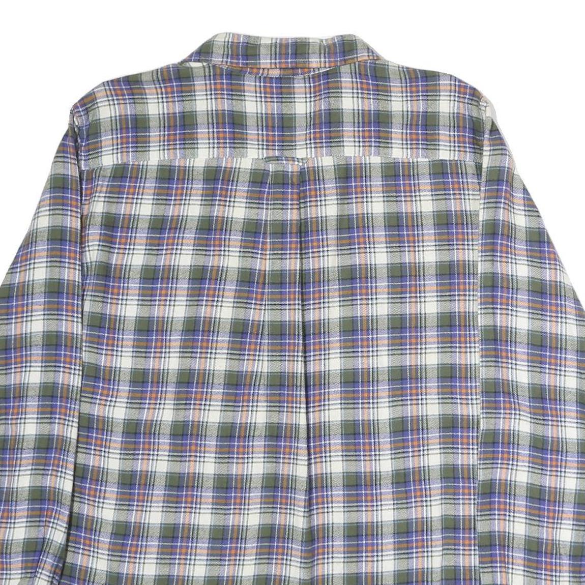 CHAPS Mens Green & Purple Check Shirt L Cotton Flannel Button Collar Long Sleeve