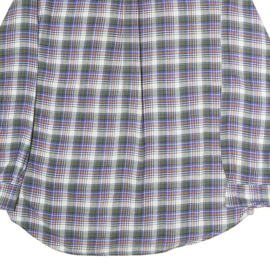 CHAPS Mens Green & Purple Check Shirt L Cotton Flannel Button Collar Long Sleeve