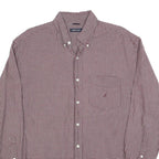 NAUTICA Mens Maroon & White Check Shirt L Button Down Cotton Blend Casual