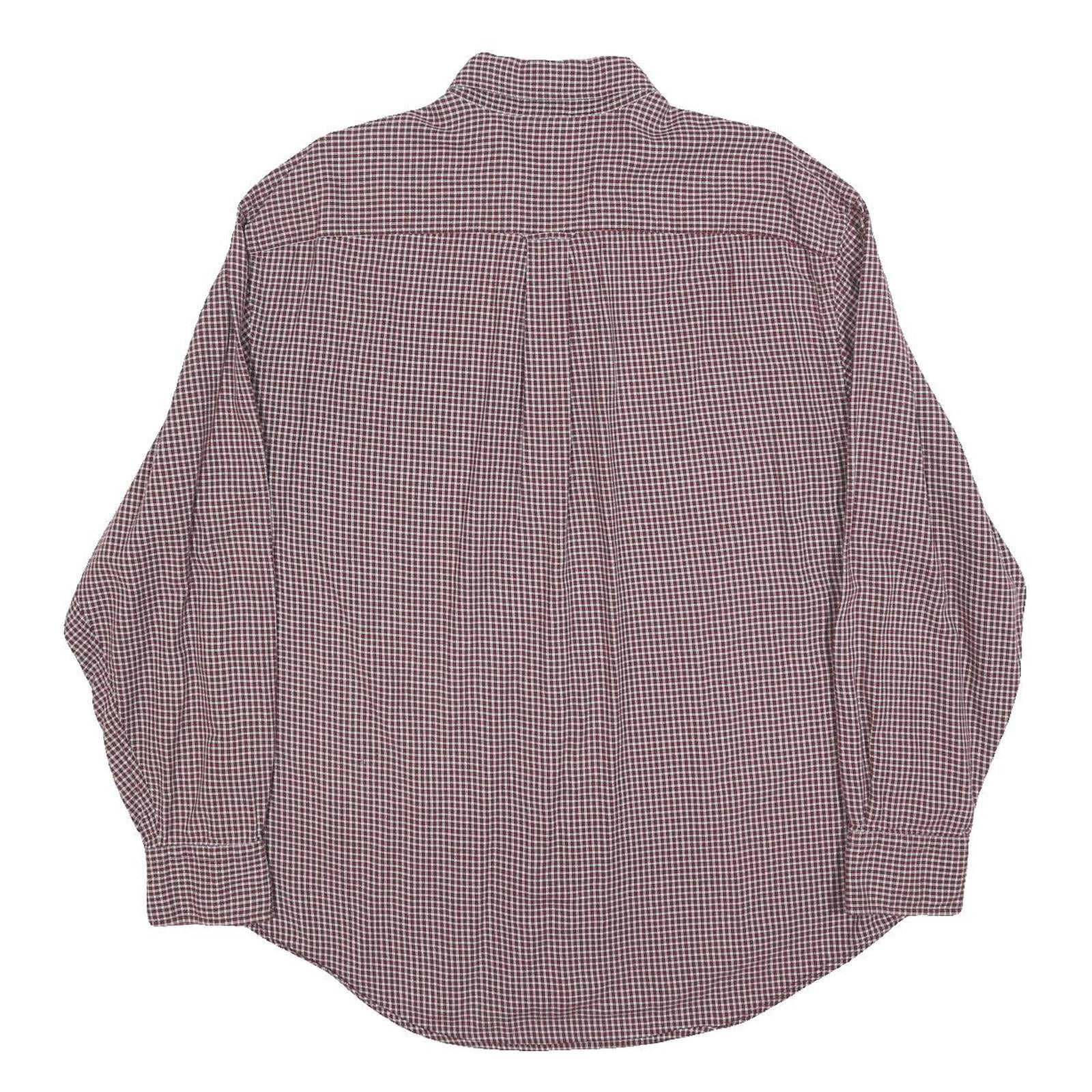 NAUTICA Mens Maroon & White Check Shirt L Button Down Cotton Blend Casual