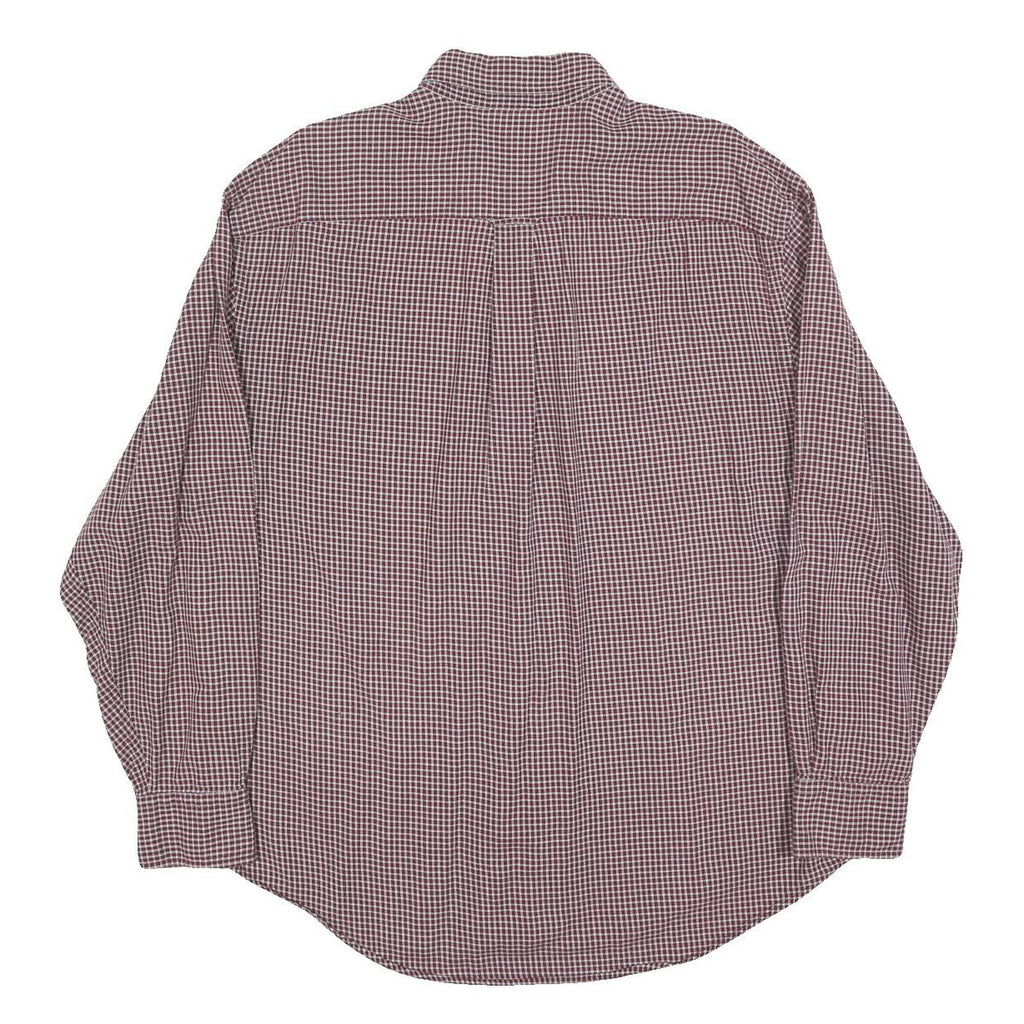 NAUTICA Mens Maroon & White Check Shirt L Button Down Cotton Blend Casual