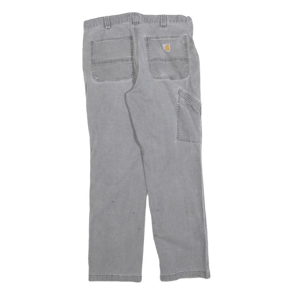 CARHARTT Mens Relaxed Grey Cotton Blend Workwear Trousers W34 L29 Durable Zip