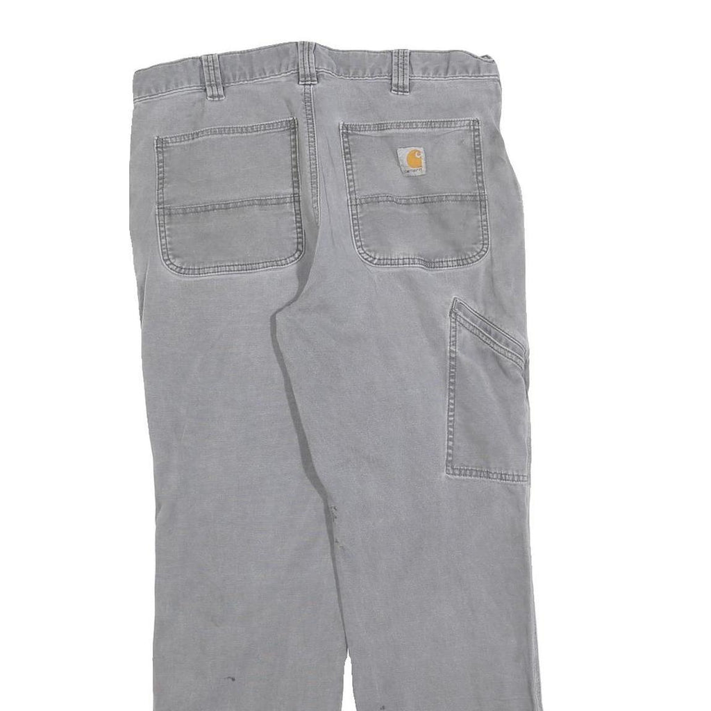 CARHARTT Mens Relaxed Grey Cotton Blend Workwear Trousers W34 L29 Durable Zip