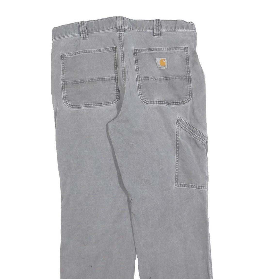 CARHARTT Mens Relaxed Grey Cotton Blend Workwear Trousers W34 L29 Durable Zip