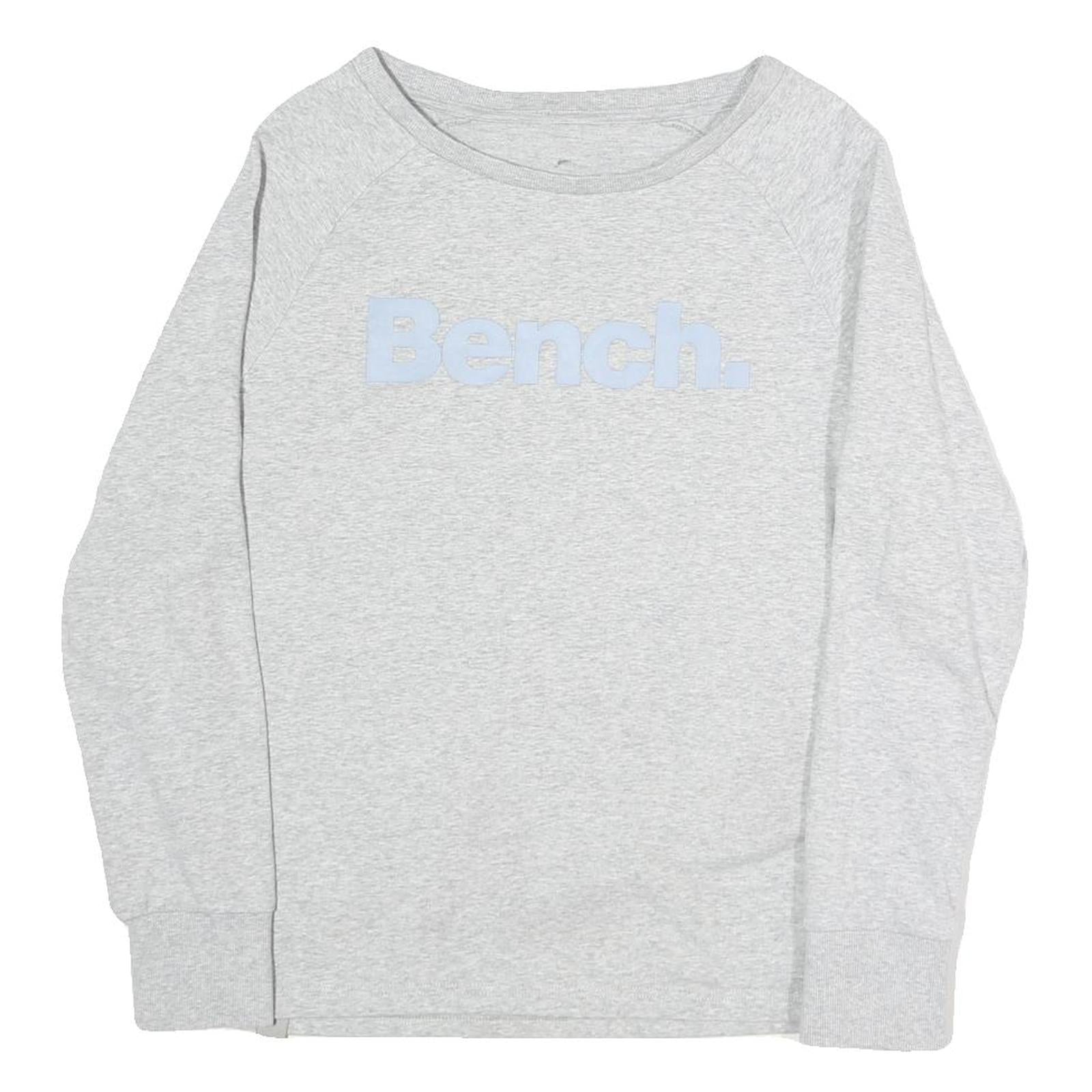 BENCH Womens Grey Cotton Blend Crew Neck Sweatshirt L Logo Light Weight Casual