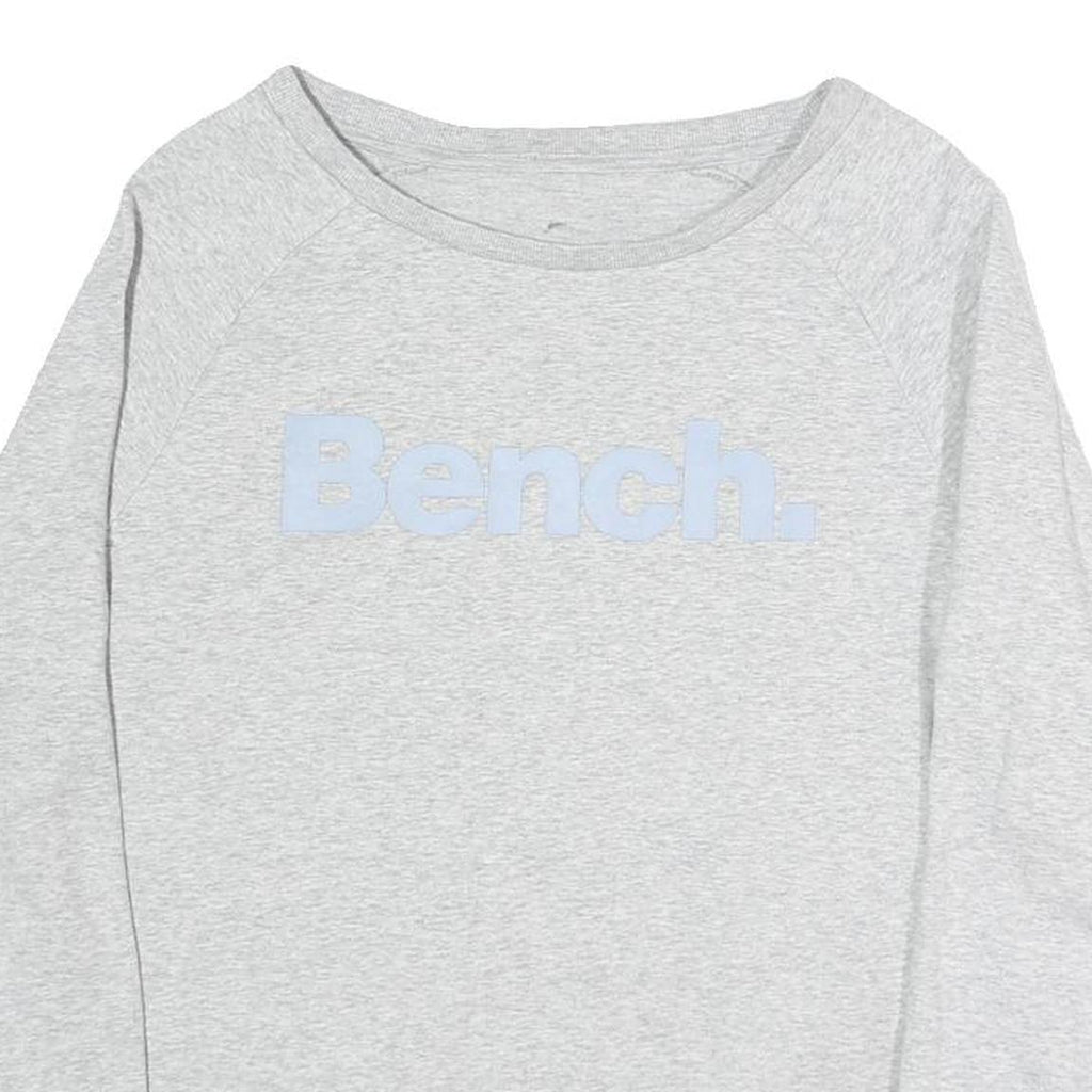 BENCH Womens Grey Cotton Blend Crew Neck Sweatshirt L Logo Light Weight Casual