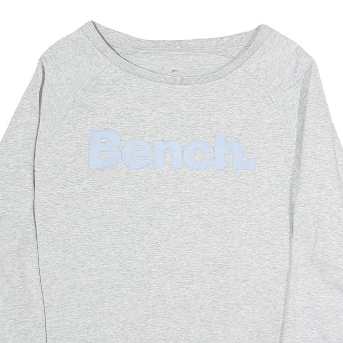 BENCH Womens Grey Cotton Blend Crew Neck Sweatshirt L Logo Light Weight Casual
