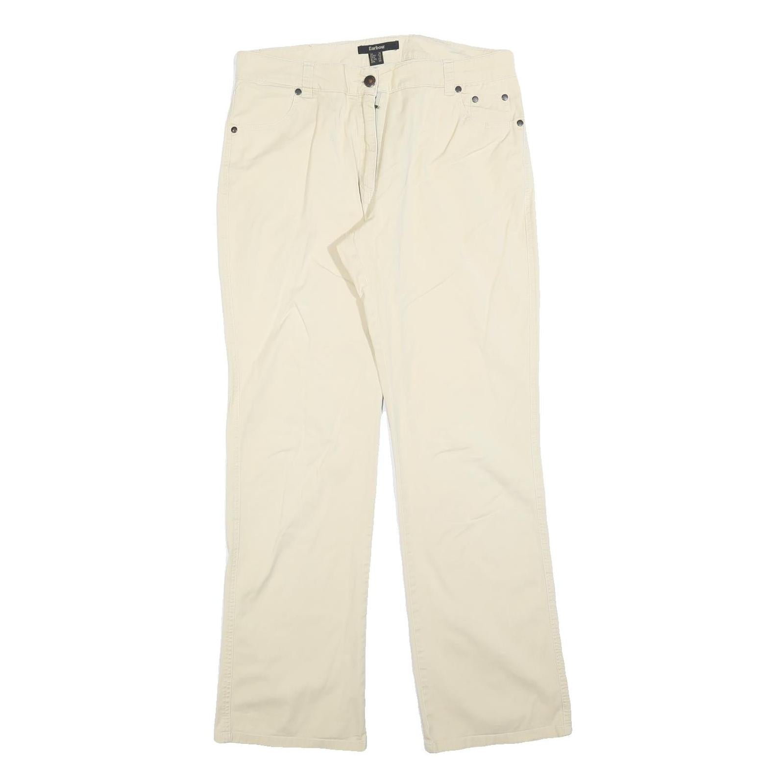 BARBOUR Womens Regular Fit Beige Cotton Blend Trousers W32 L32 Classic Zip