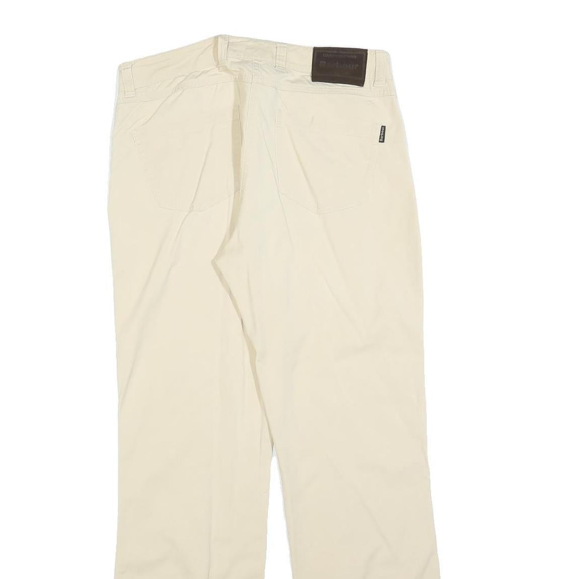 BARBOUR Womens Regular Fit Beige Cotton Blend Trousers W32 L32 Classic Zip