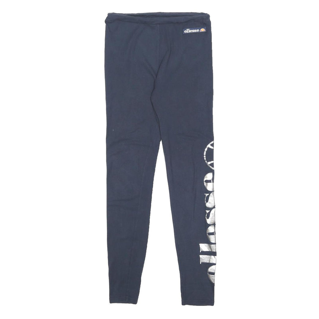 ELLESSE Womens Leggings Blue Slim Skinny UK 8 Cotton Blend Jersey Drawstring