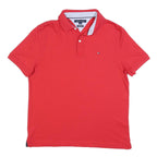 TOMMY HILFIGER Mens Red Short Sleeve Plain Polo Shirt M Casual Classic Fit