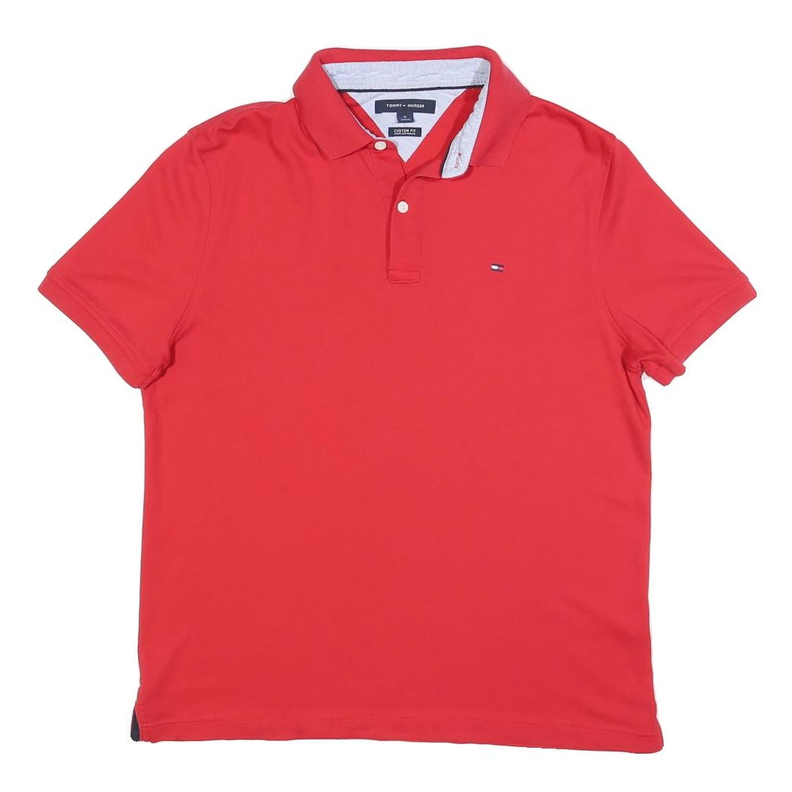 TOMMY HILFIGER Mens Red Short Sleeve Plain Polo Shirt M Casual Classic Fit