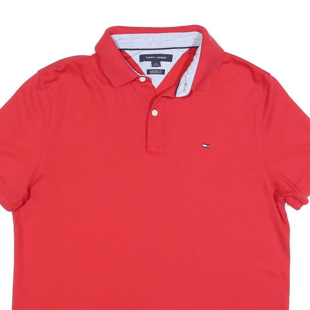TOMMY HILFIGER Mens Red Short Sleeve Plain Polo Shirt M Casual Classic Fit