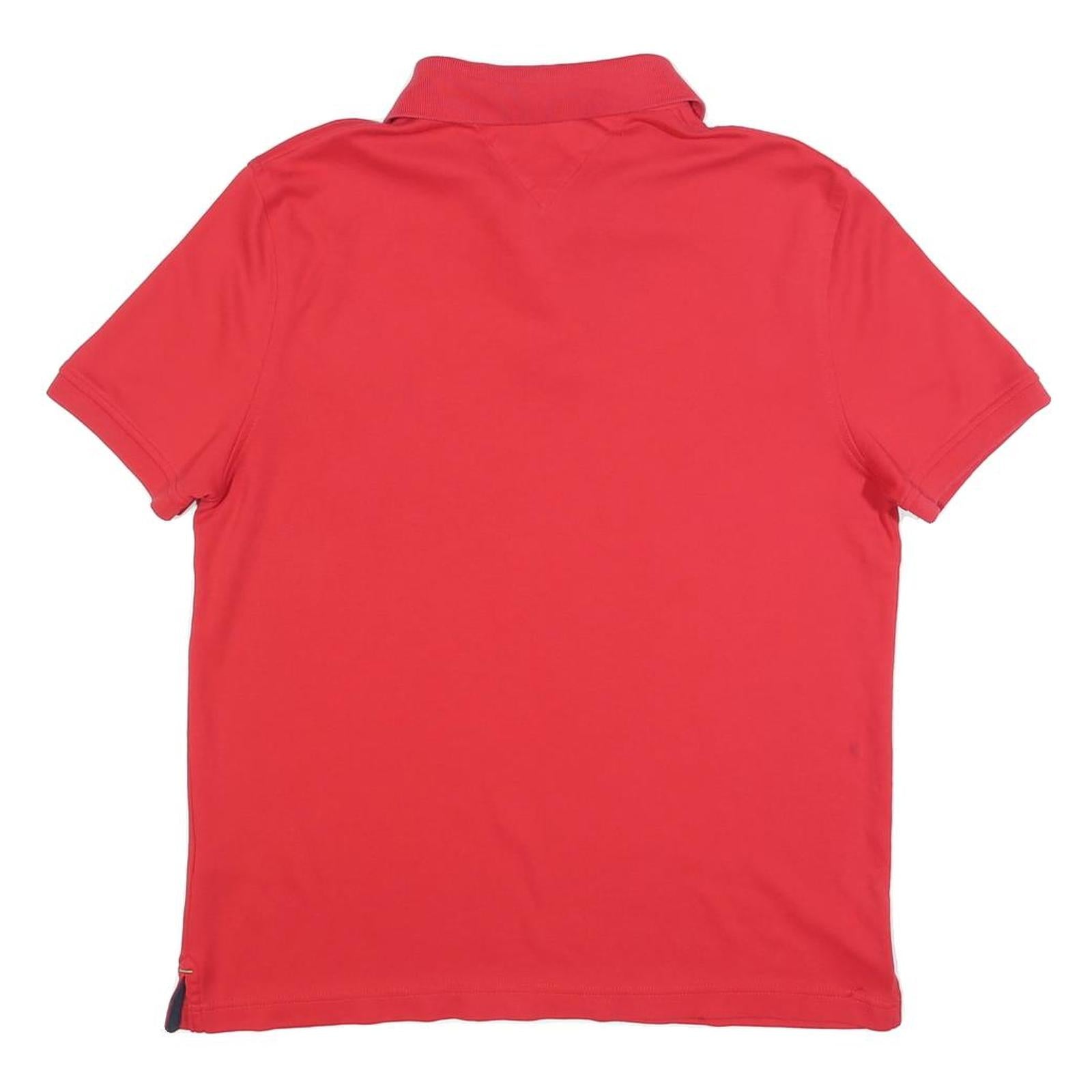 TOMMY HILFIGER Mens Red Short Sleeve Plain Polo Shirt M Casual Classic Fit