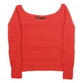KAREN MILLEN Womens Red Patterned Jumper Square Neck Chunky Knit S