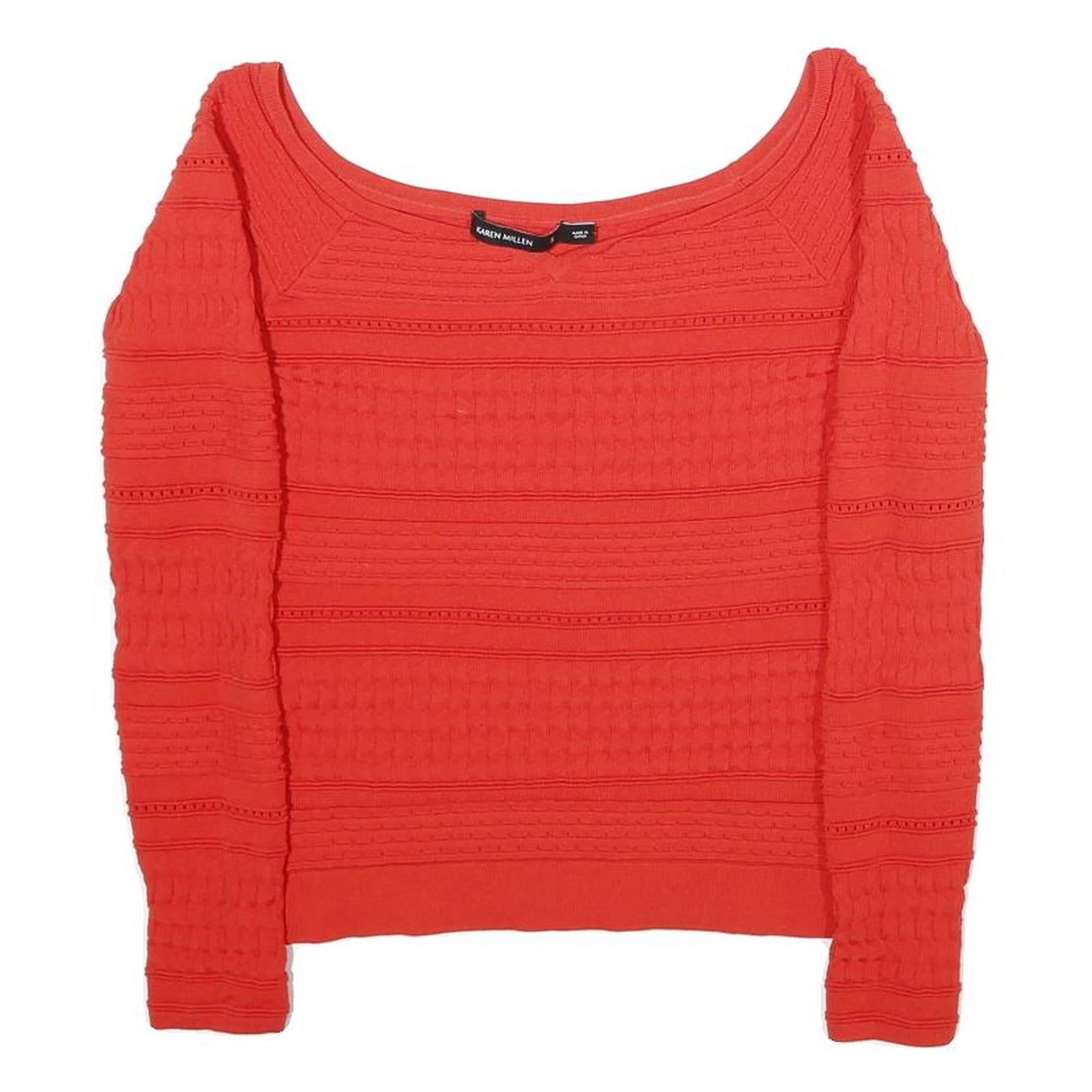 KAREN MILLEN Womens Red Patterned Jumper Square Neck Chunky Knit S