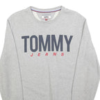 TOMMY JEANS Mens Grey Sweatshirt Crew Neck S Logo Print Cotton Blend Casual