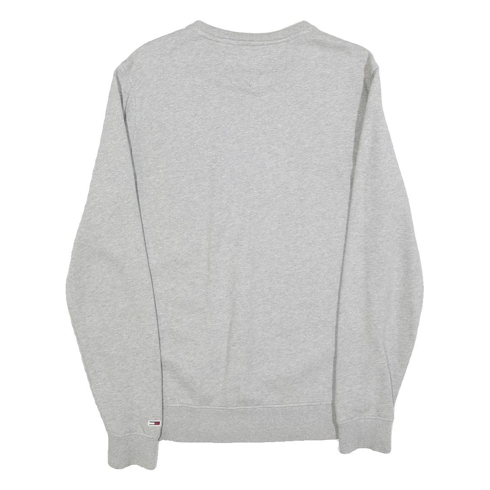 TOMMY JEANS Mens Grey Sweatshirt Crew Neck S Logo Print Cotton Blend Casual