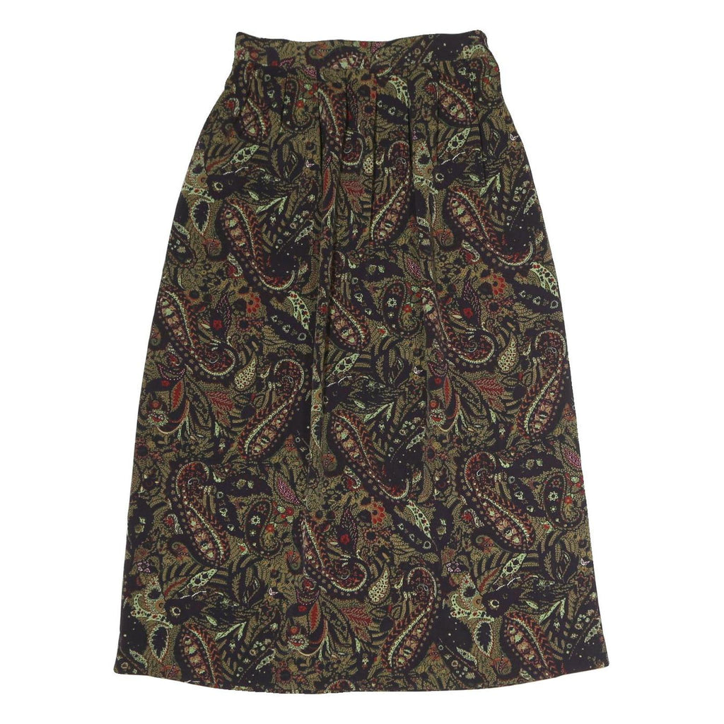 LESLIE FAYE Womens Black Paisley Pattern Midi Cotton Blend Skirt UK 8 Elegant