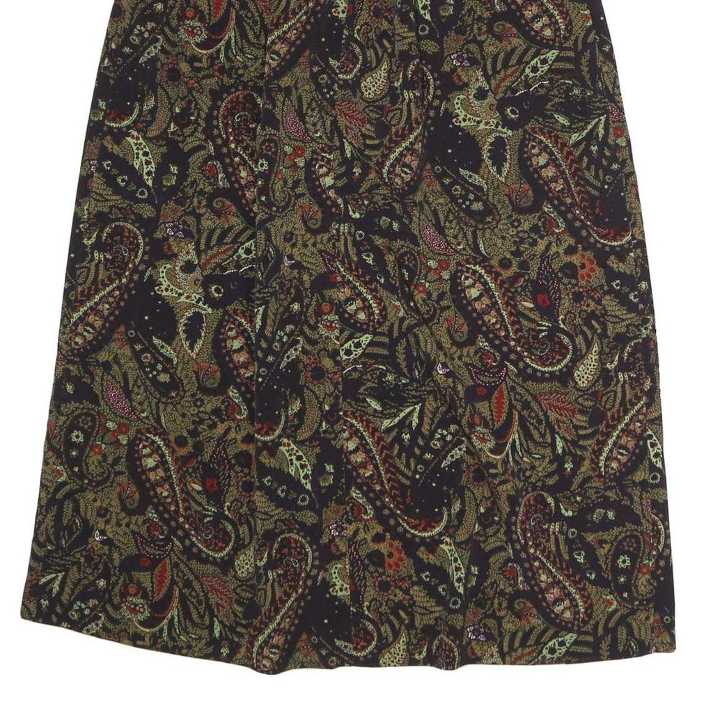 LESLIE FAYE Womens Black Paisley Pattern Midi Cotton Blend Skirt UK 8 Elegant