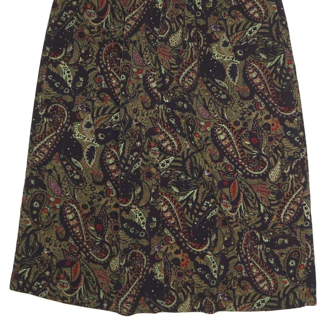 LESLIE FAYE Womens Black Paisley Pattern Midi Cotton Blend Skirt UK 8 Elegant