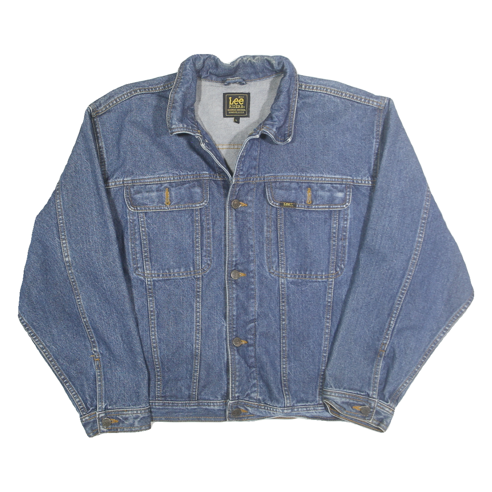 LEE Womens Blue Denim Button Jacket L Cotton Blend Classic Workwear Style