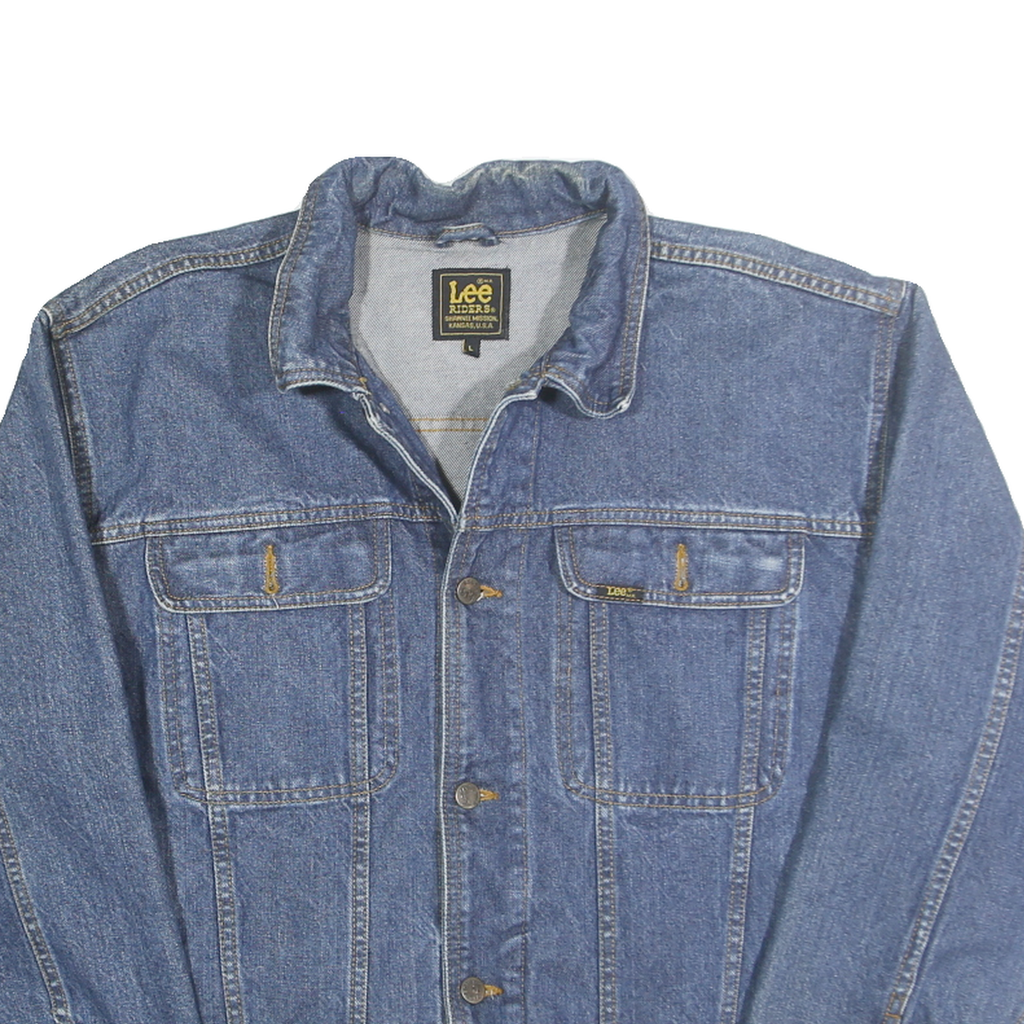 LEE Womens Blue Denim Button Jacket L Cotton Blend Classic Workwear Style