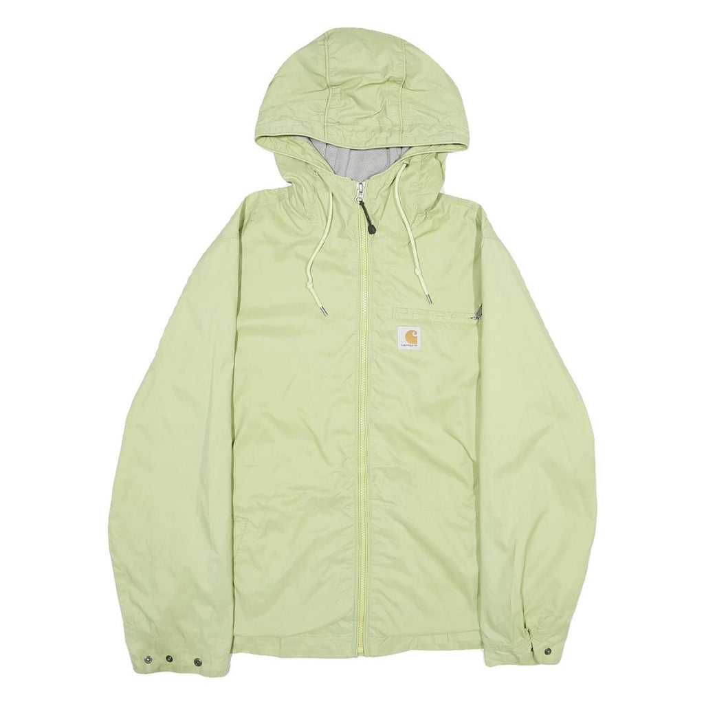 CARHARTT Womens Green Hooded Nylon Jacket S Plain Zip Casual Outerwear