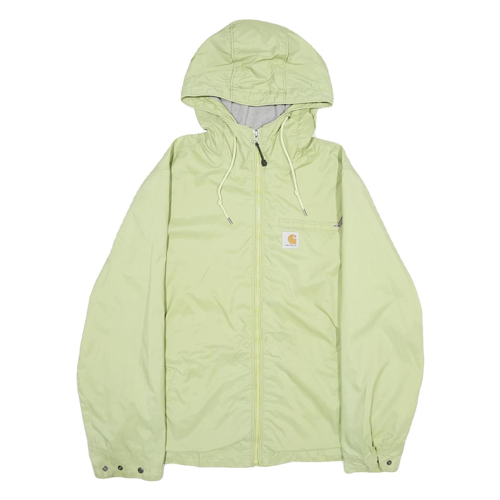 CARHARTT Womens Green Hooded Nylon Jacket S Plain Zip Casual Outerwear