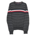 TOMMY HILFIGER Mens Grey & Red Striped Patterned Cotton Crew Neck Jumper S