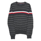 TOMMY HILFIGER Mens Grey & Red Striped Patterned Cotton Crew Neck Jumper S